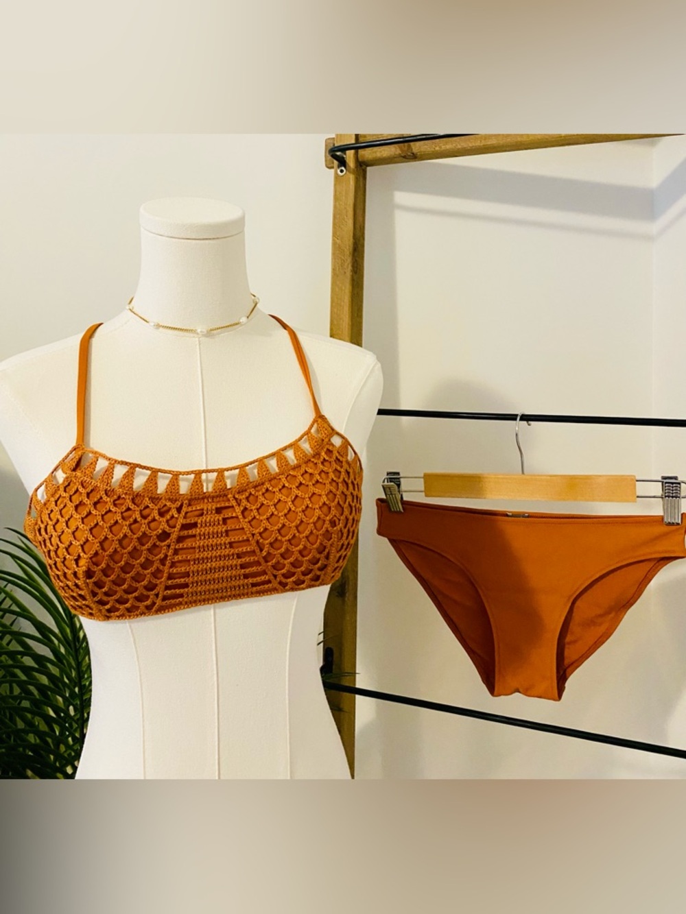 NWOT Aerie Crochet Tank Bikini Set in Rust With Matching Bottoms, Size Small